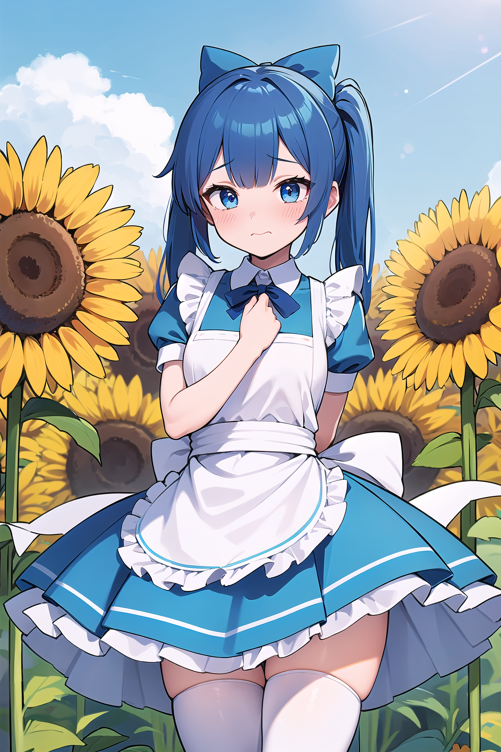 00678-1291892727-best quality, ultra-detailed, (1girl, solo,,aliceinwonderlandoutfit, big blue hair bow, waist apron ,white thighhighs, , hair_pu.png